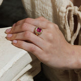 Mystic cushion & diamonds Ring - Pink Tourmaline