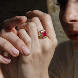 Mystic cushion & diamonds Ring - Pink Tourmaline