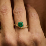 Cushion-Cut Emerald Wave Ring with Diamond Pavé