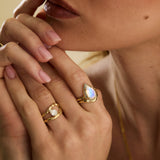 Eden Moonstone and Diamond Halo Ring in 14K Gold