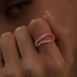 gradient pink sapphire split band ring yellow gold