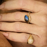 Pear-Shaped Labradorite Ring with Diamond Pavé and Sculptural Organic Wave Band in 14K Gold
