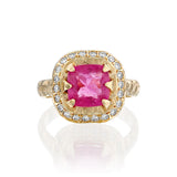 Mystic cushion & diamonds Ring - Pink Tourmaline