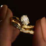 Wave Oval Diamond Sculptural Engagement Ring in 14K Gold