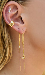 ripple ear cuff in 14k gold with falling star and mini falling star drop earrings