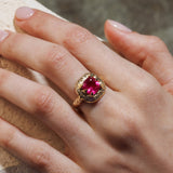 Mystic cushion & diamonds Ring - Pink Tourmaline