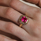 Mystic cushion & diamonds Ring - Pink Tourmaline