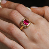 Mystic cushion & diamonds Ring - Pink Tourmaline