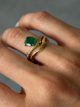 Cushion-Cut Emerald Wave Ring with Diamond Pavé