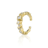 multi shape diamond ear cuff with marquise princess and round diamonds in sculptural gold