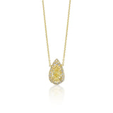 one of a kind desert yellow diamond halo necklace in 14k gold