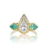 Mystic Three Pears Engagement Ring - Diamond & Lagoon Tourmaline