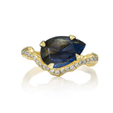 pear-shaped labradorite ring with diamond pave and organic sculptural gold band