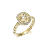 sculptural cushion diamond ring with halo setting