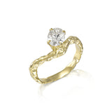 oval diamond sculptural solitaire ring hand carved gold