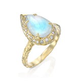 Eden Moonstone and Diamond Halo Ring in 14K Gold