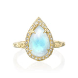 Eden Moonstone and Diamond Halo Ring in 14K Gold