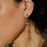 Long Iris Earrings- Emerald & Diamonds