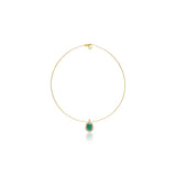 One-of-a-kind 14K gold choker with cushion-cut natural emerald and sculptural diamond pendant.