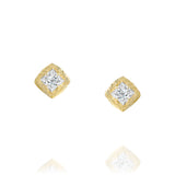Princess diamond studs in 14K gold with hand-carved organic texture