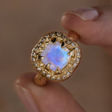 Mystic cushion & diamonds Ring - Moonstone