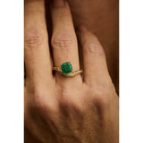 Cushion-Cut Emerald Wave Ring with Diamond Pavé