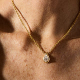 Pear-cut Diamond Pendant Necklace in 14K Gold with Organic Gold Frame