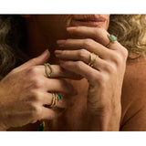Cushion-Cut Emerald Wave Ring with Diamond Pavé