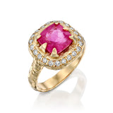 Mystic cushion & diamonds Ring - Pink Tourmaline