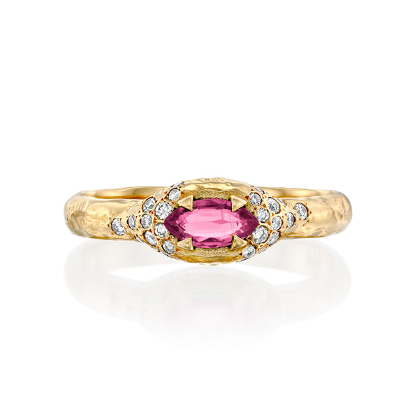 Mystic eden marquise & Diamonds Ring- Pink Tourmaline