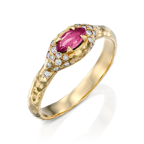 Mystic eden marquise & Diamonds Ring- Pink Tourmaline