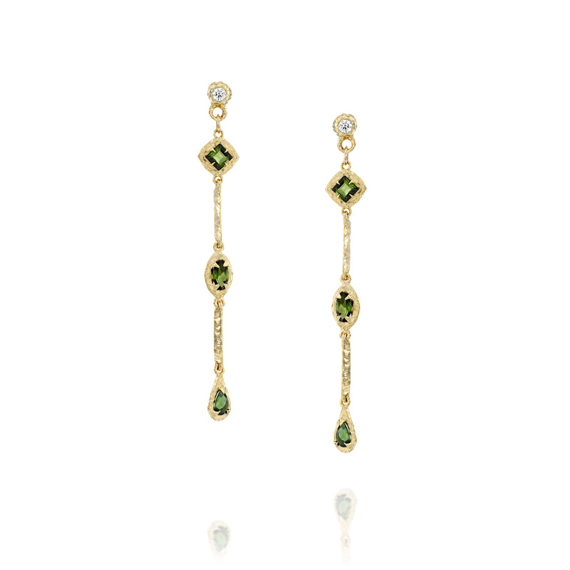 Athena Earrings - Green Tourmaline & Diamond