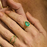 Eden Emerald & Diamond Halo Organic Textured Ring in 14K Gold