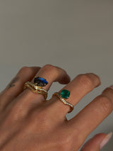 Pear-Shaped Labradorite Ring with Diamond Pavé and Sculptural Organic Wave Band in 14K Gold