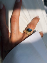 Pear-Shaped Labradorite Ring with Diamond Pavé and Sculptural Organic Wave Band in 14K Gold