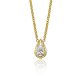 • pear shaped diamond pendant necklace with gold frame in 14k gold
