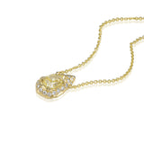 pear shaped yellow diamond pendant with white diamond halo