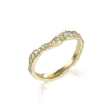 sculptural gold ring with single line of pavé diamonds