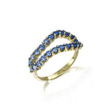 gradient blue sapphire split band ring yellow gold
