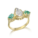 Mystic Three Pears Engagement Ring - Diamond & Lagoon Tourmaline