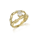 Adama Pear Cut Diamond Engagement Ring in 14K Yellow Gold – Organic Textured Split Shank