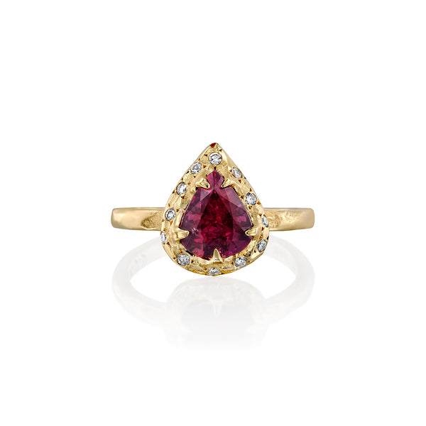 One of a kind Pear Ruby Ring