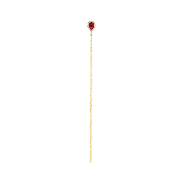 Long ball chain pear stud- Ruby