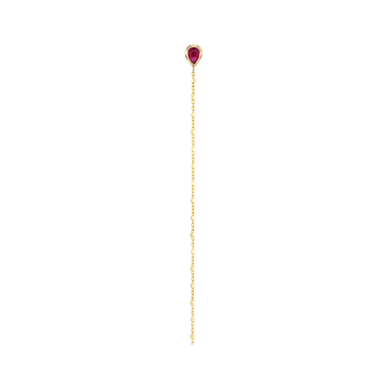 Long ball chain pear stud- Ruby