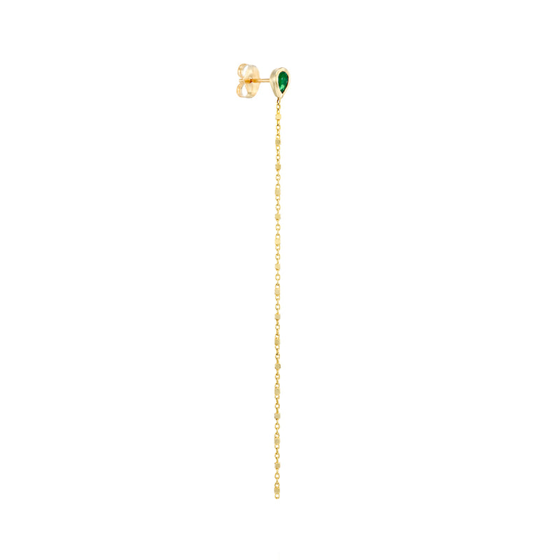Long ball chain pear stud- Emerald