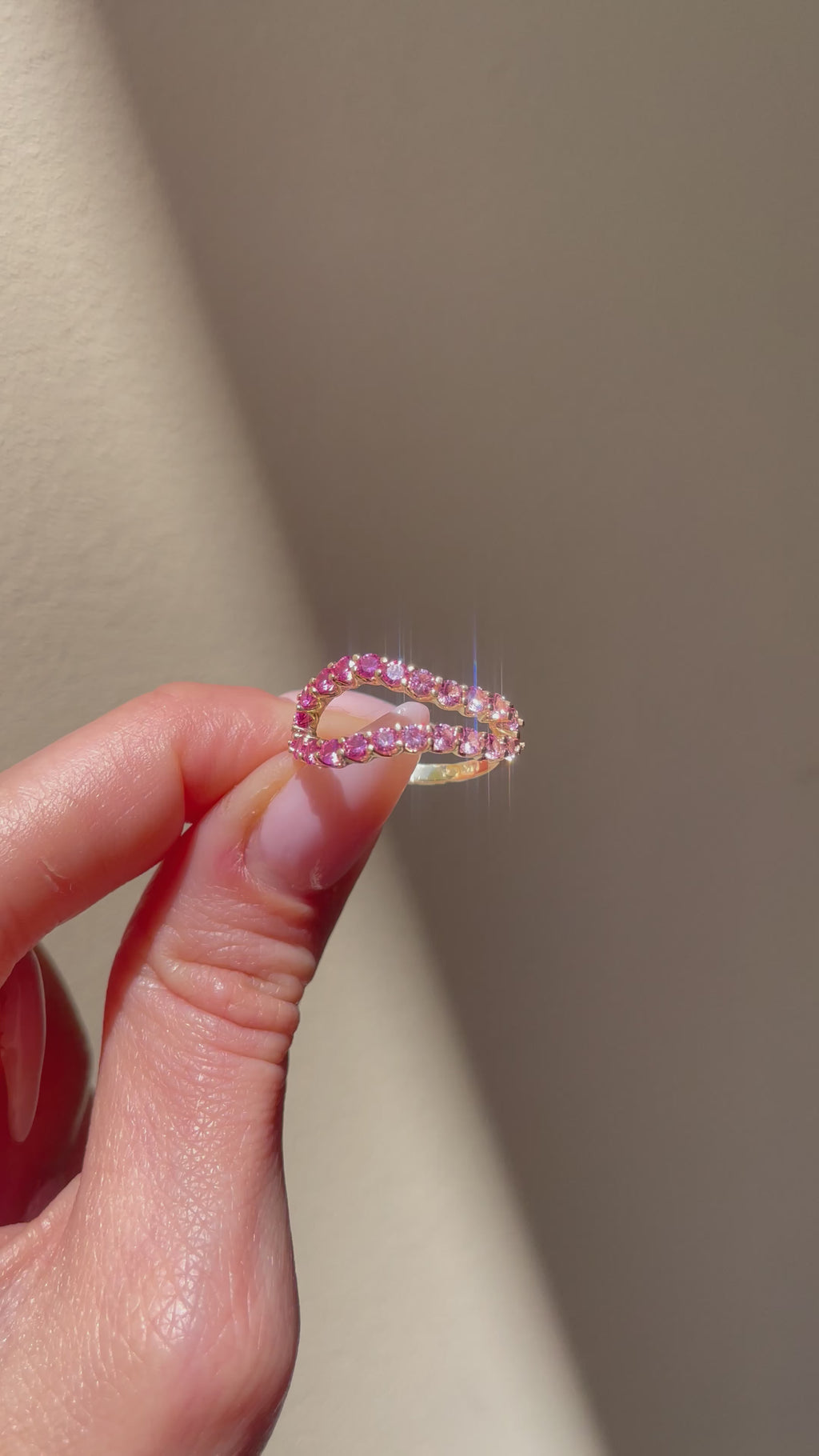 video of Adama Ombré Pink Sapphire Infinity Open Split Band Ring in 14K Gold