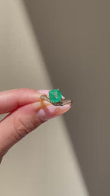 video of Cushion-Cut Emerald Wave Ring with Diamond Pavé