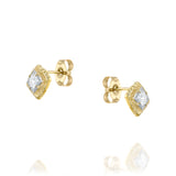 Princess diamond studs in 14K gold with hand-carved organic texture