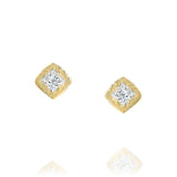 Princess-cut diamond studs in 14K gold with organic textured setting