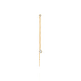 Venus 14K gold chain earring with a pear-shaped white topaz drop, delicate diamond stud, and high polish finish.